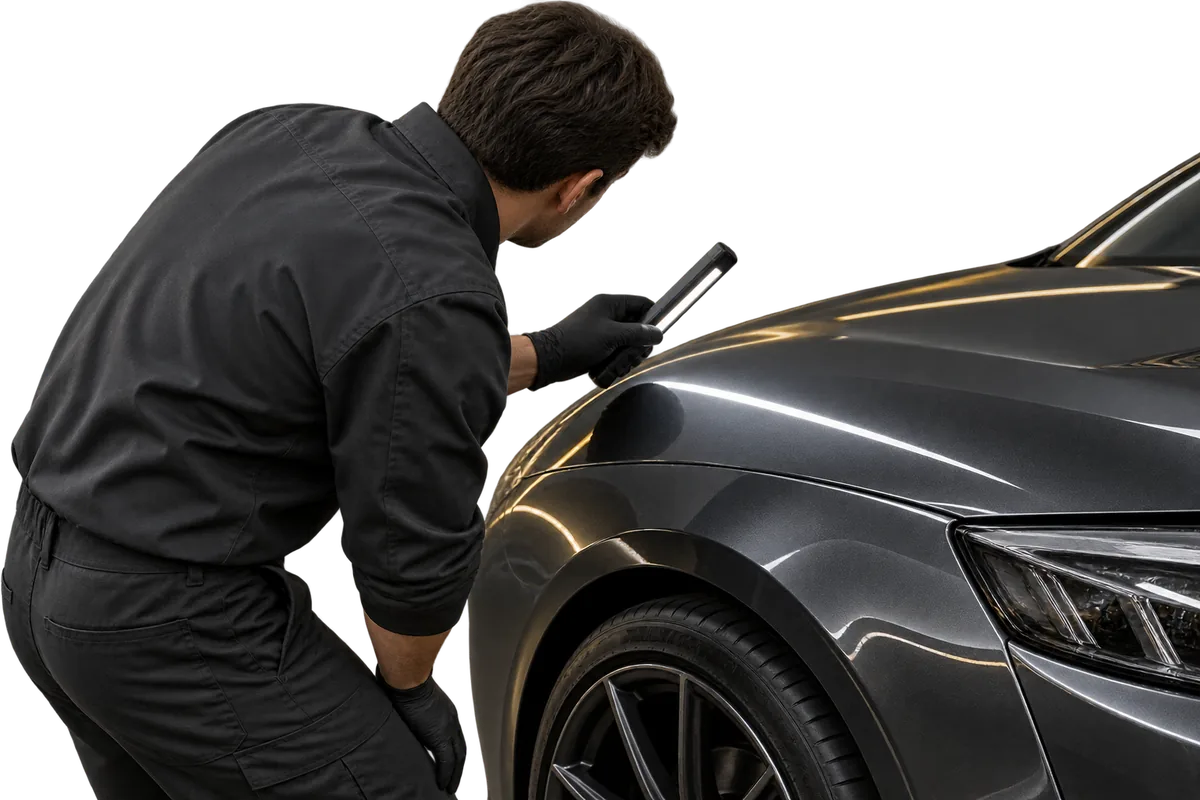 Ilustracija završnog pregleda automobila nakon tretmana